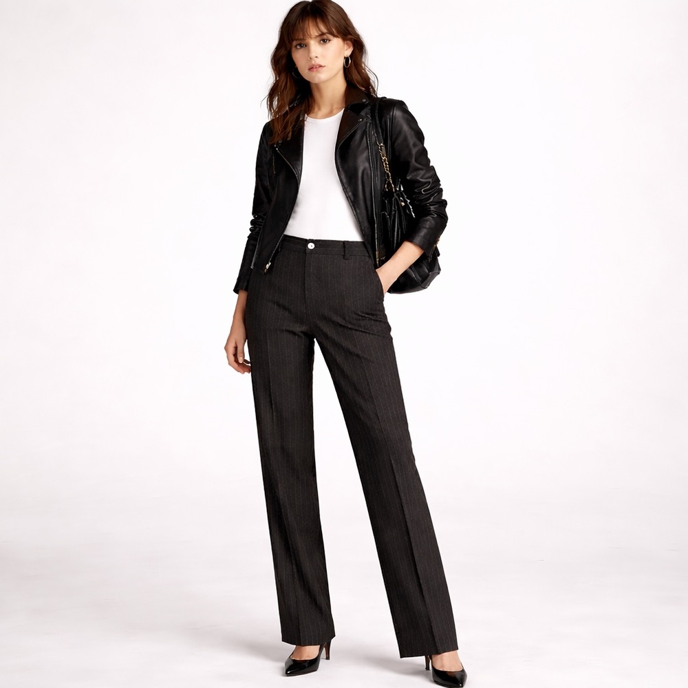 Ralph Lauren Vintage 1980s Pinstripe Wool Trousers Black Gray Size 8 Blue Label